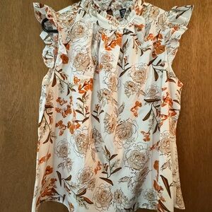 SHEIN White Floral Ruffle Sleeve Camisole with Orange & Brown Print